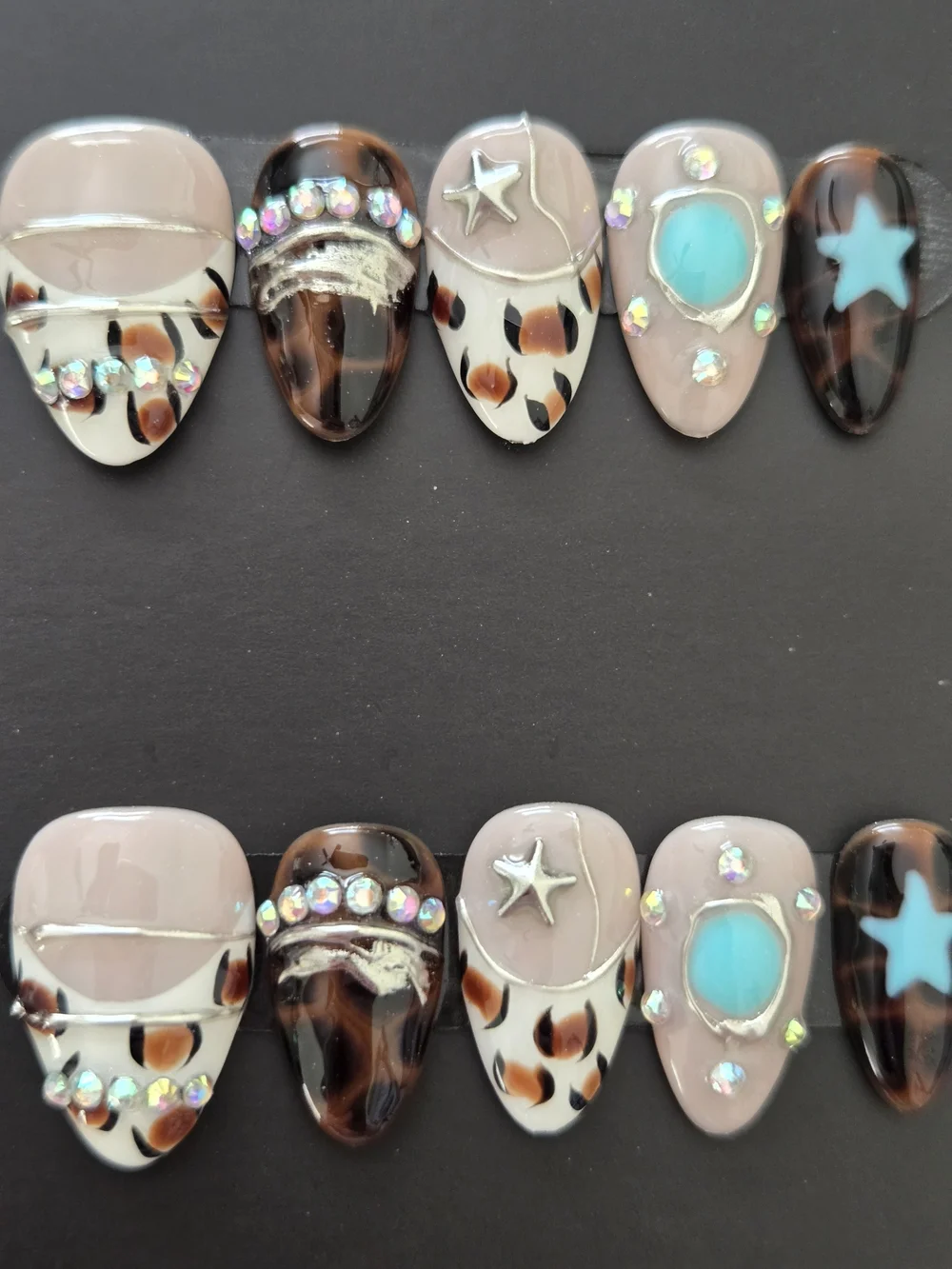 Neutral Western Leopard & Turquoise Accent Press On Nail Set